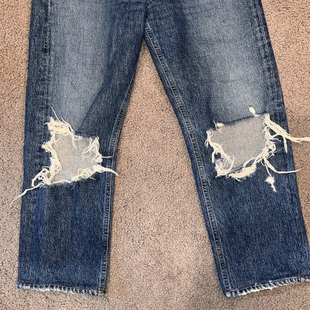 AGOLDE LOS ANGELES PREMIUM PINCH WAIST MADE IN USA DISTRESSED BLOWN KNEE JEANS - Picture 3 of 16